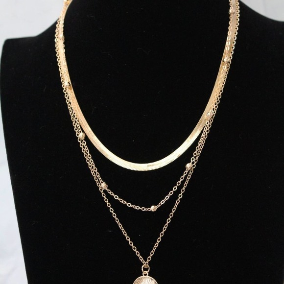 New Gold Plated Silver 925 Triple Stand Necklace N95 - Picture 2 of 4